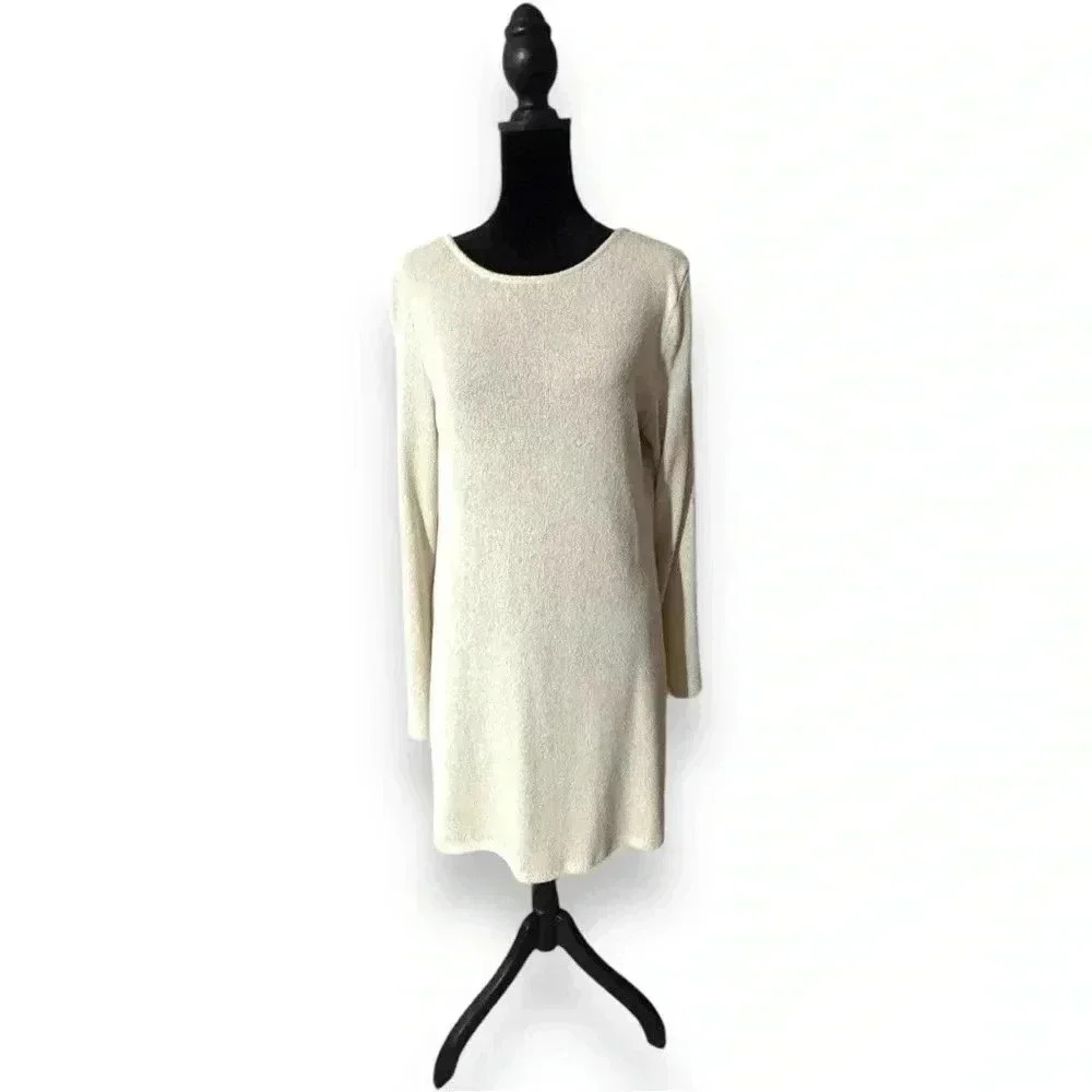 Divided H&M Long Bell Sleeve Cream Lightweight Cutout Tie Back Mini Shift Dress - Picture 3 of 16